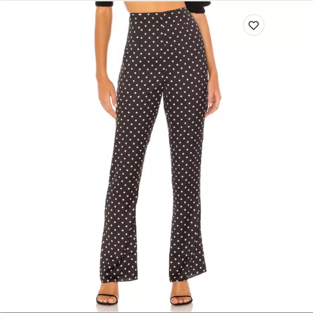 Revolve L’Academie Polka Dot Aiko Flare Satin Pants Size Small